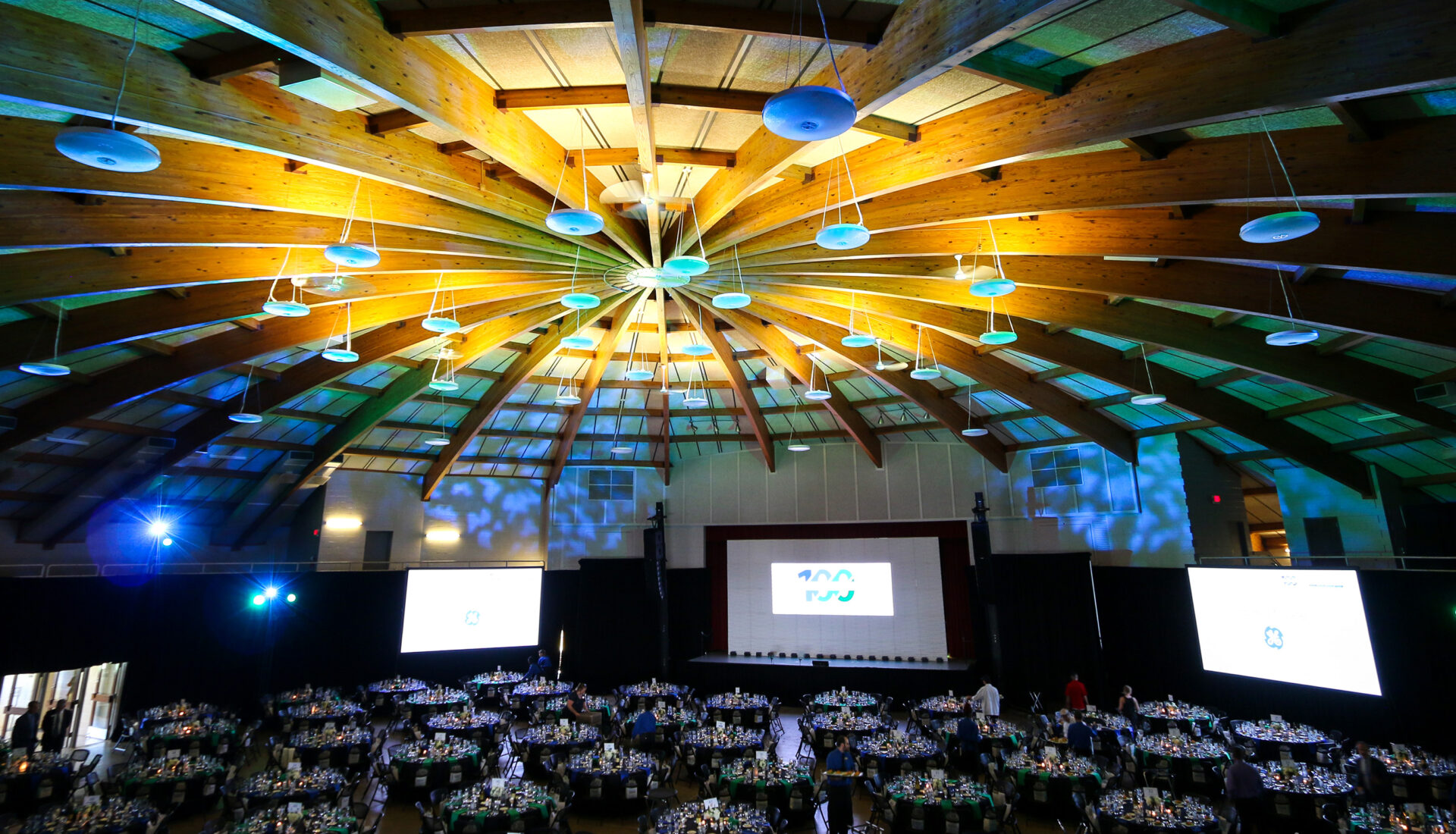 Lit up ceiling at zilli hospitality group Corporate event