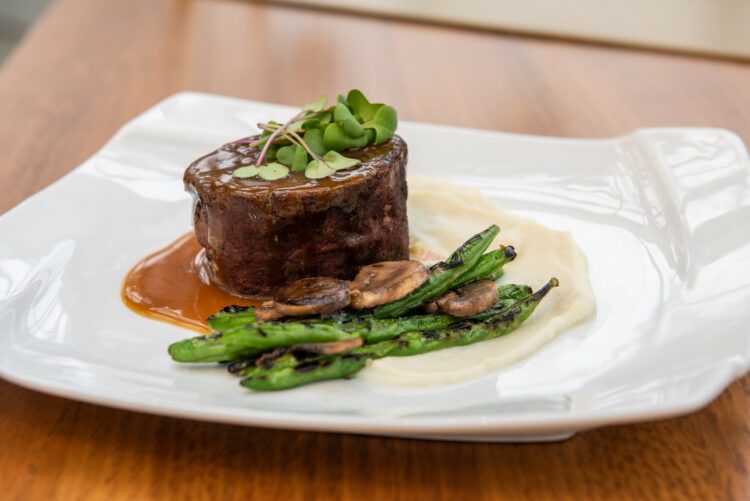 Steak and mushrooms on a plate